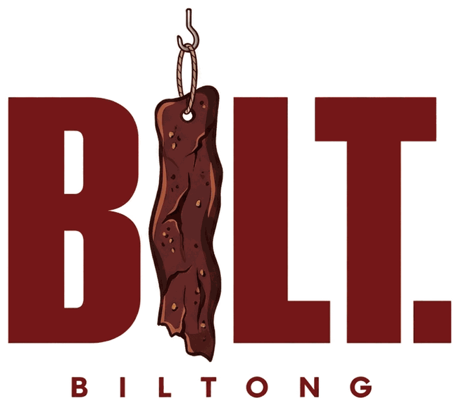 BILT. Biltong logo: the I is a strip of biltong hanging from a hook